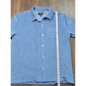 Todd Snyder Mens Blue Terry Cloth Short Sleeve Camp Collar Button Down Shirt L